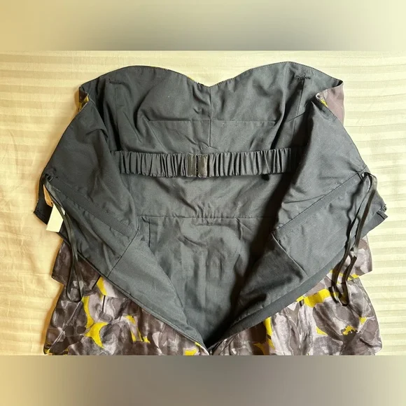 J. Crew•strapless silk mini dress•women’s 6•black/gray floral•peplum/ruffle - Picture 10 of 14